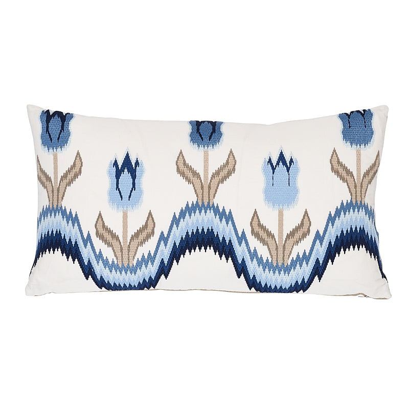 Tulip Flamestitch Pillow | Blue