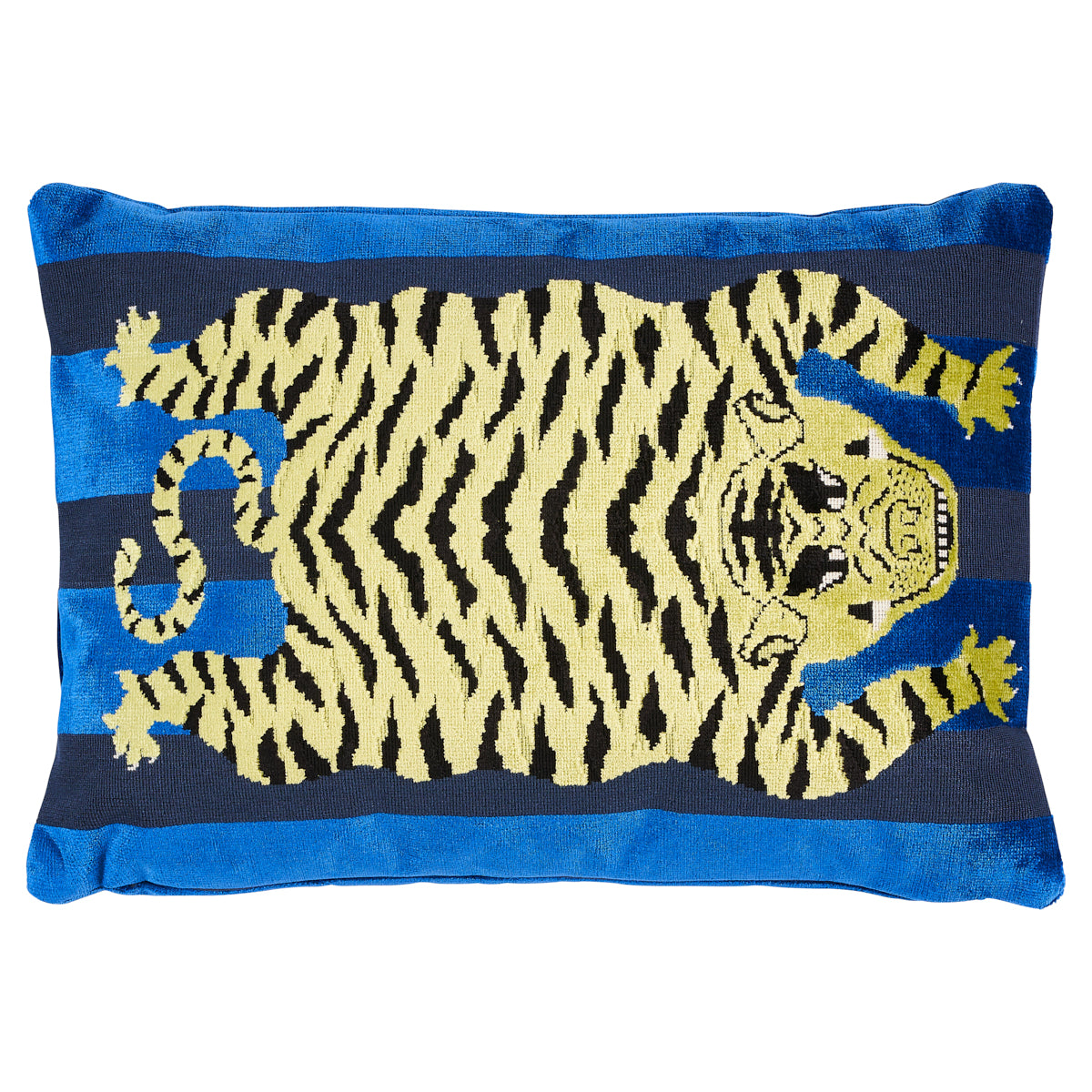 Jokhang Tiger Velvet Pillow | Blue