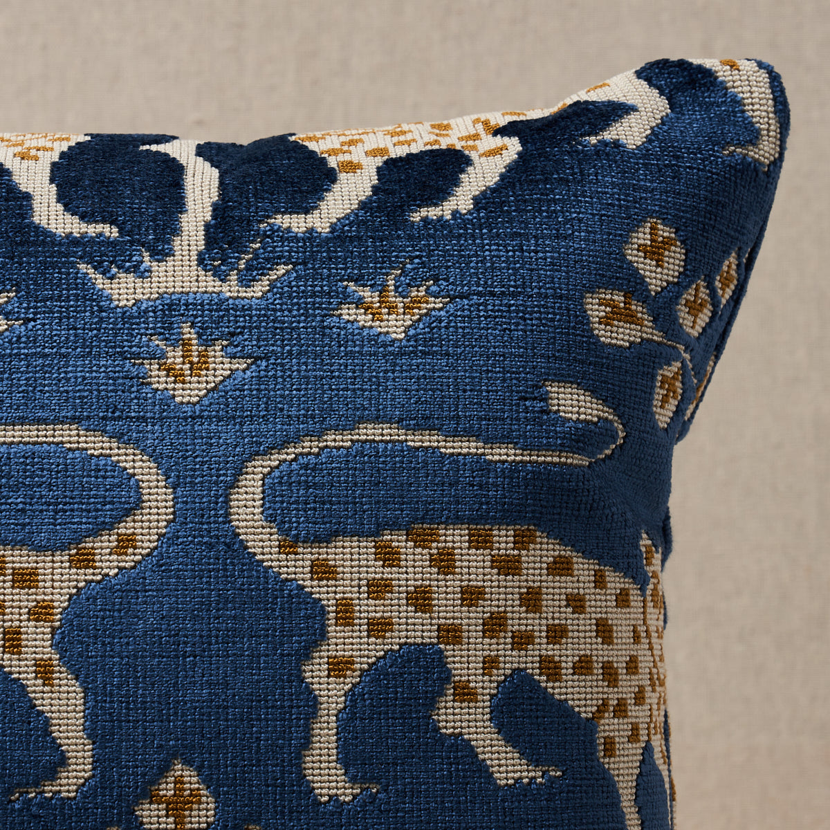 Woodland Leopard Velvet Pillow | Sapphire