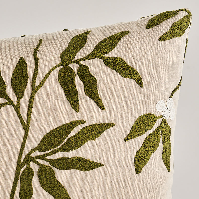Lilla Embroidery Pillow | Olive on Neutral