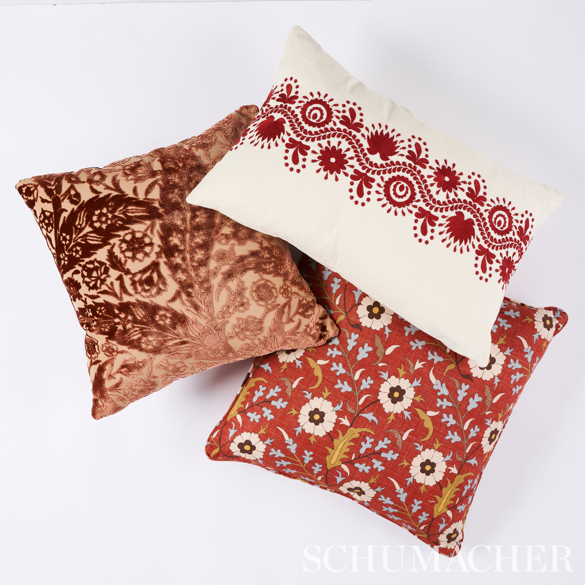 Saz Paisley Velvet Pillow | Terracotta