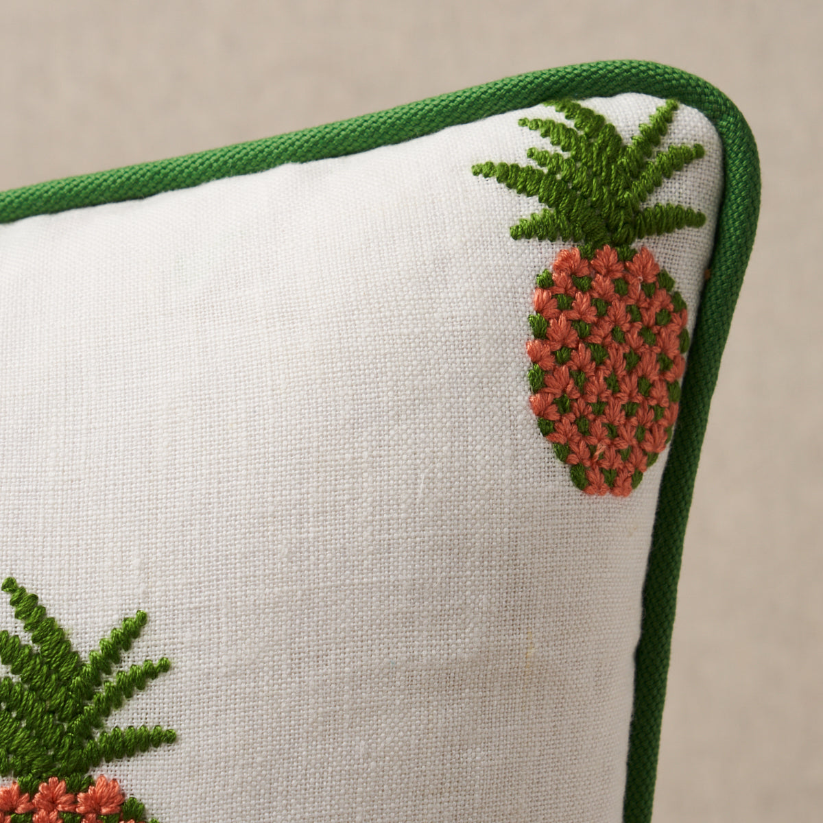 Pineapple Embroidery Pillow | Apricot on Ivory