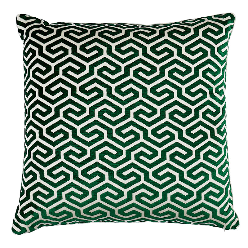 Ming Fret Velvet Pillow | Emerald
